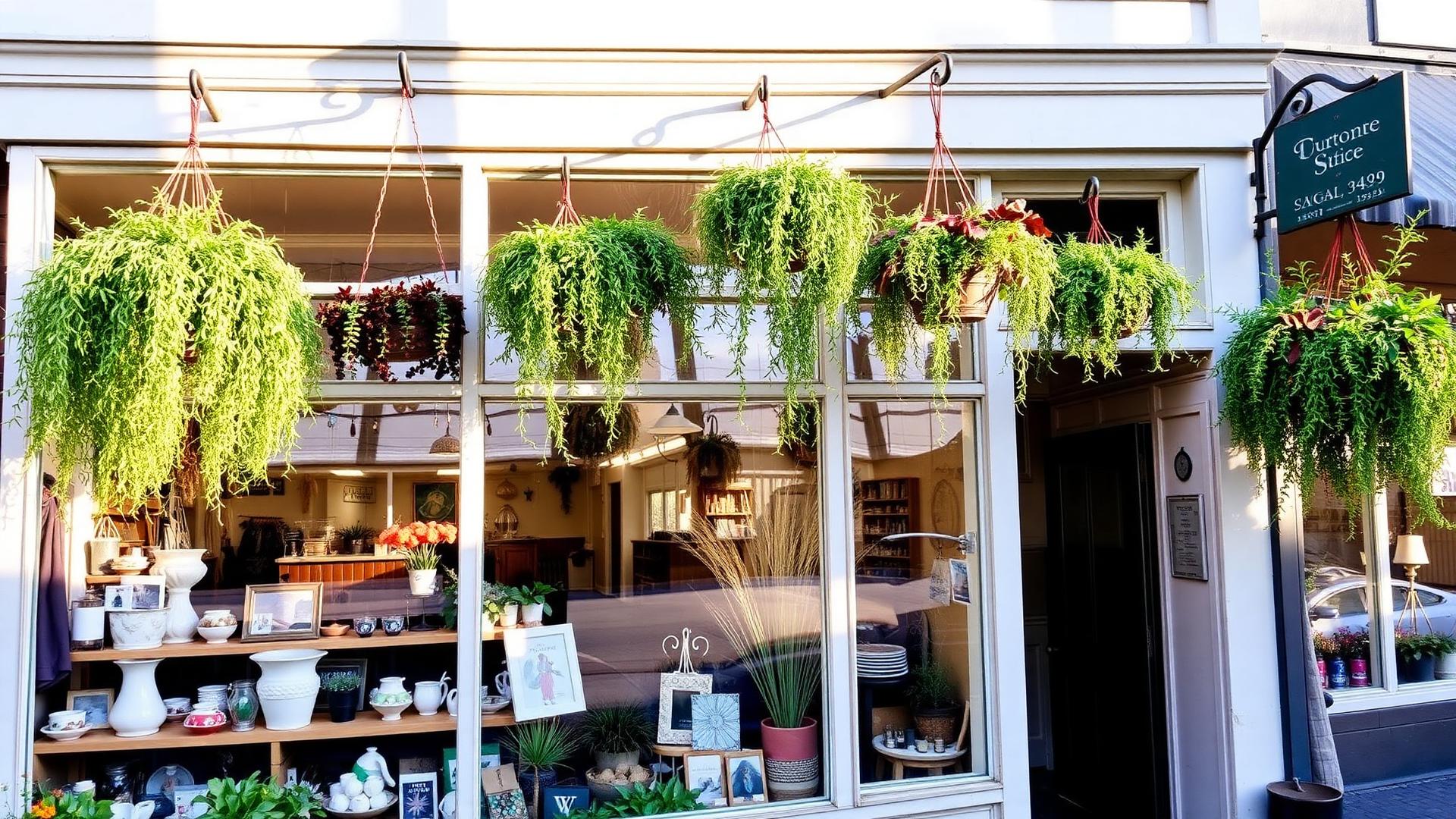 Local Keizer storefront with hanging plants and a welcoming window display